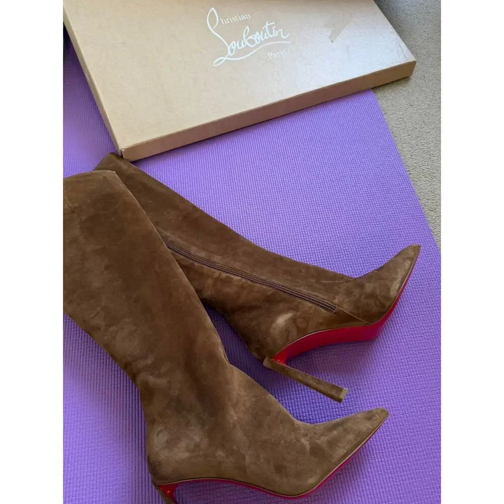 New Christian Louboutin Condora Botta 85 Brown Suede Boots Size 40 US 10 Women